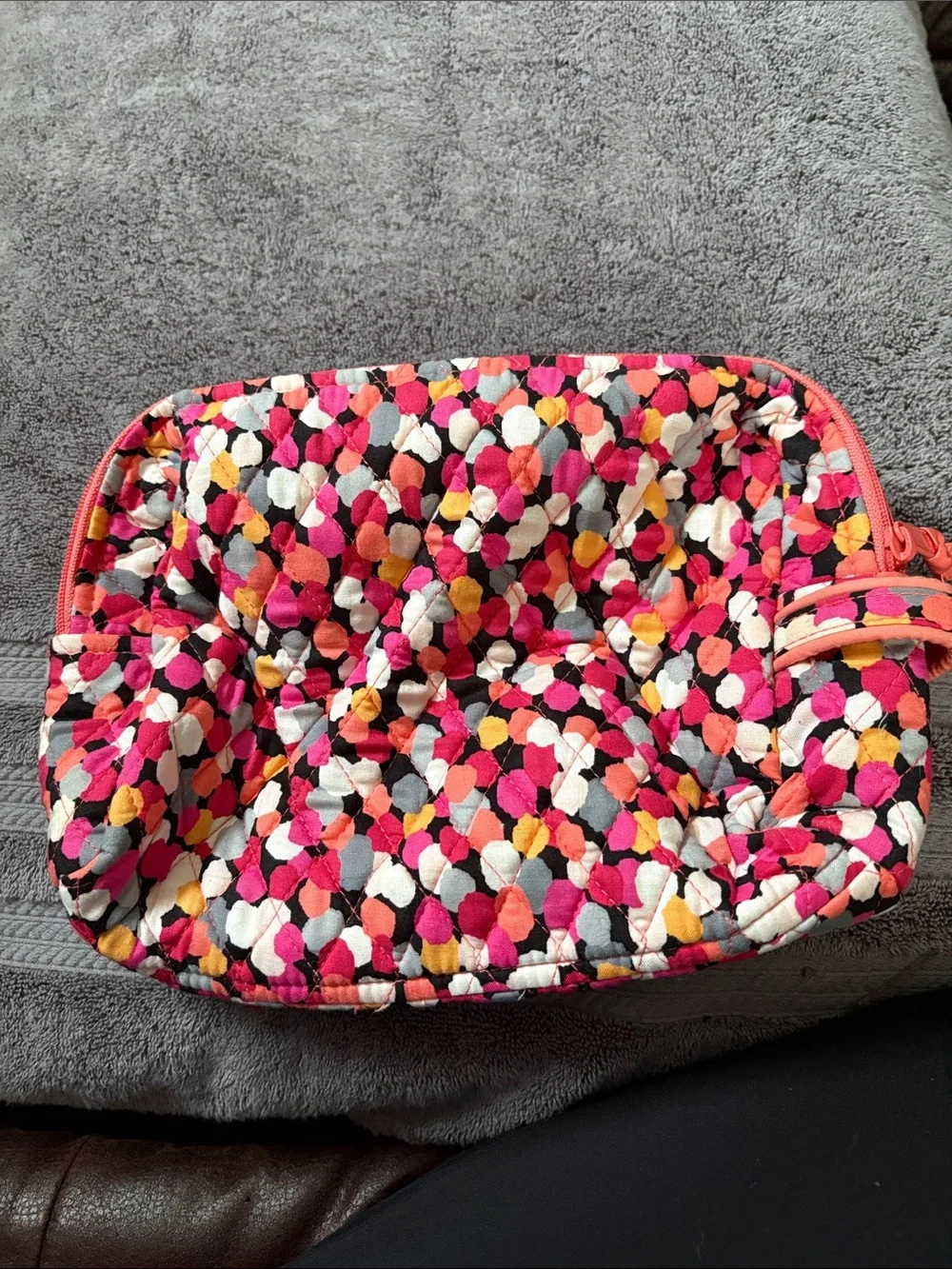 Vera Bradley Pink Multi Quilted Cosmetic Case with Coral Trim